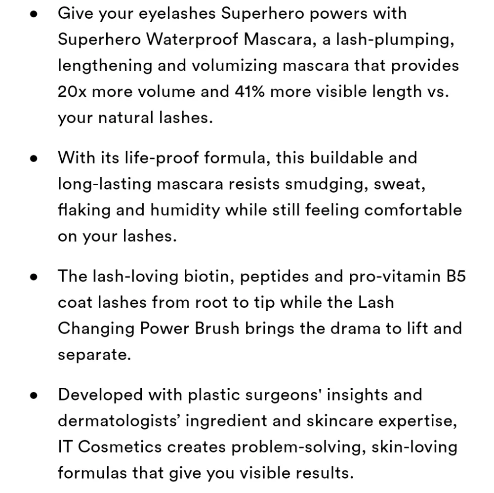 IT COSMETICS SUPERHERO VOLUMIZING WATERPROOF MASCARA.